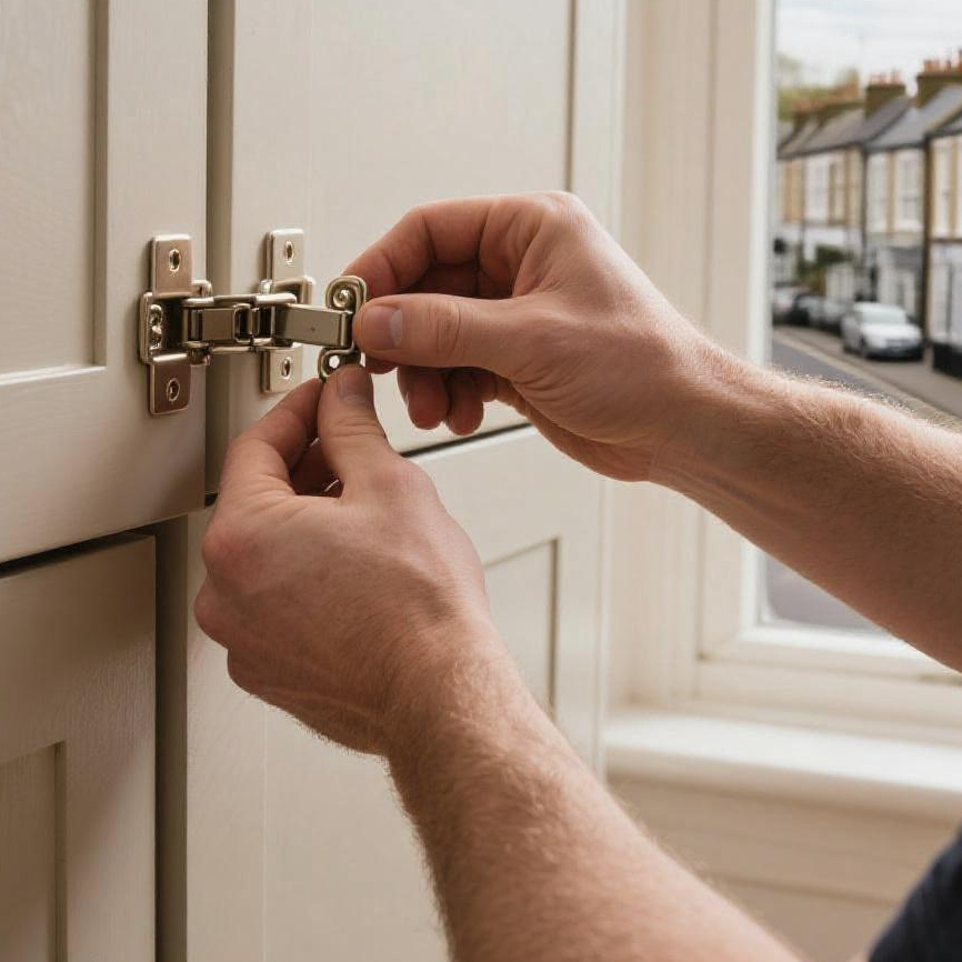 Handyman services Handymans hands making for Maintain 12 making final adjustments on cabinet in London